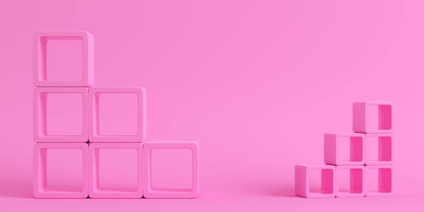 istock Empty square shelfs on bright pink background in pastel colors 1004922628