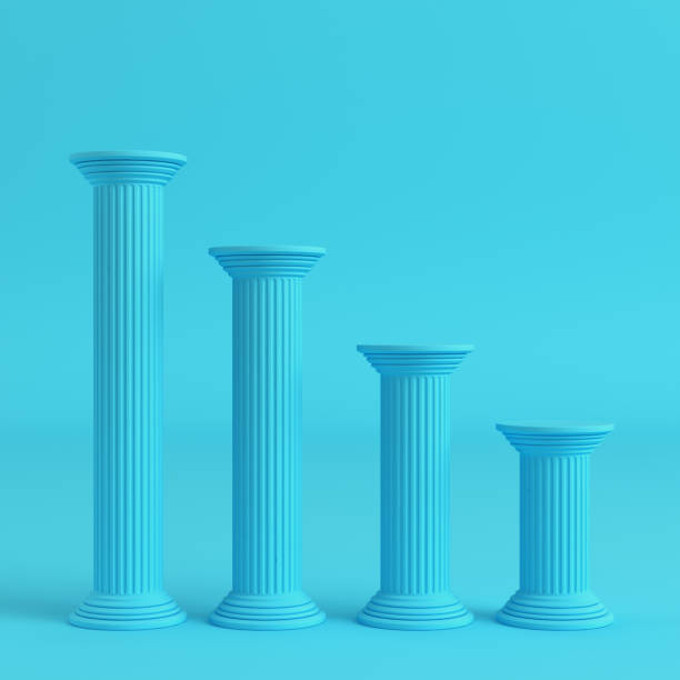 istock Four ancient pillars on bright blue background in pastel colors 1004923514