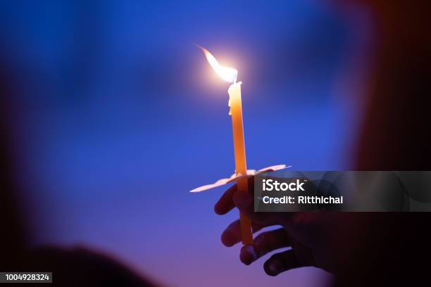 Light Candle Buring In Celebration And Spirit Meditation Stock Photo - Download Image Now