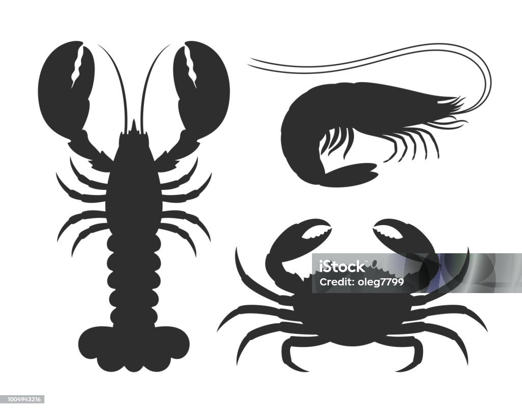 Seafood silhouette. Isolated seafood on white background EPS 10. Vector illustration In Silhouette stock vector