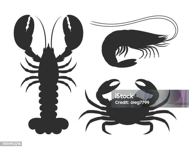 Seafood Silhouette Isolated Seafood On White Background Stock Illustration - Download Image Now
