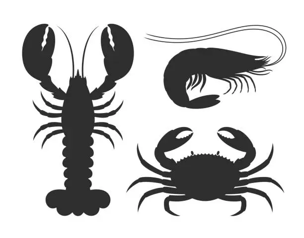 Vector illustration of Seafood silhouette. Isolated seafood on white background