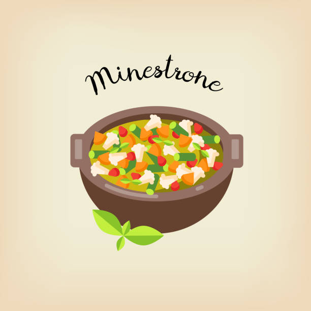 ilustraciones, imágenes clip art, dibujos animados e iconos de stock de minestrone sopa. - minestrone