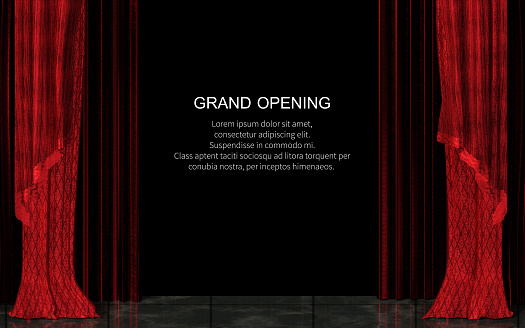 3d Illustration Closed Red Stage Curtain Realistic. Grand Opening Concept, Performance or Event Premiere Poster, Announcement Banner Template with Theater Stage