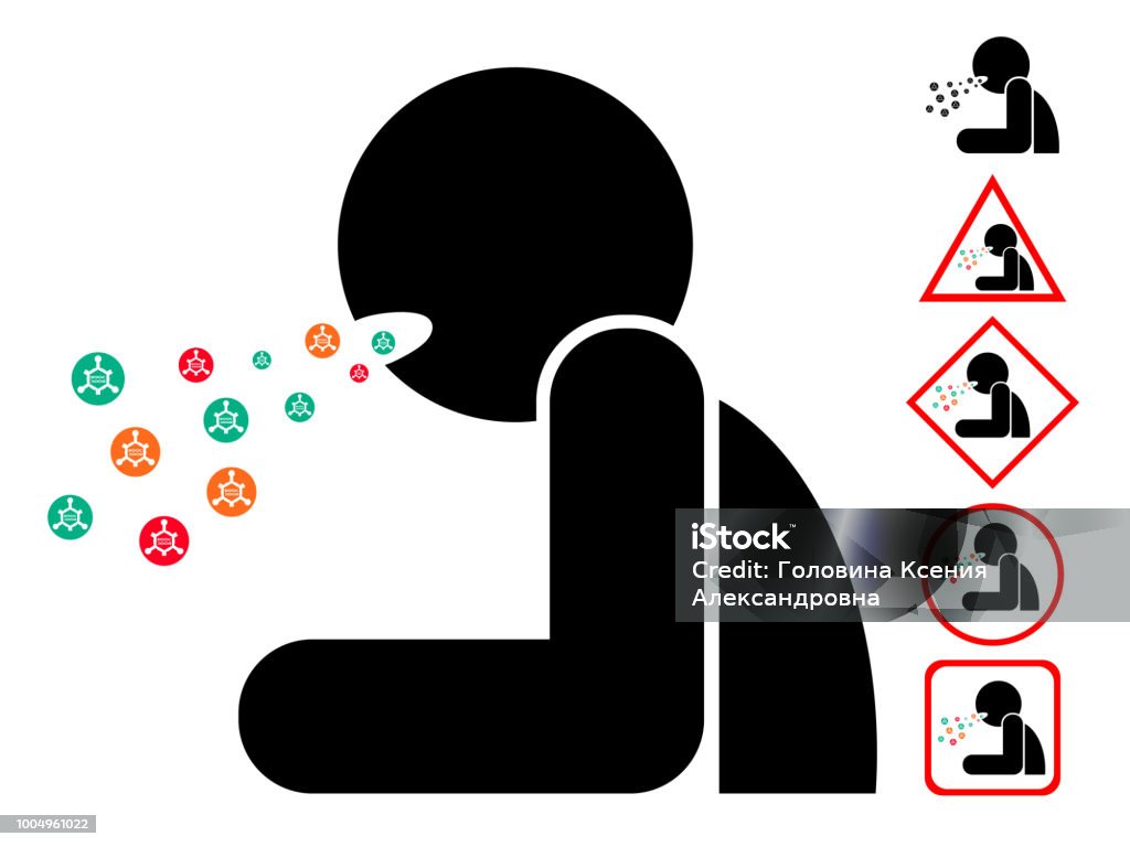 tosse uomo con batteri virus, icona, segno, simbolo - arte vettoriale royalty-free di Batterio