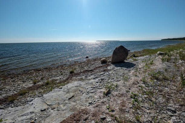 istock rocky sea beach with waves and sunny day 1004983776