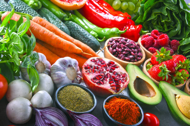 istock Composition with fresh vegetarian grocery products 1004998404