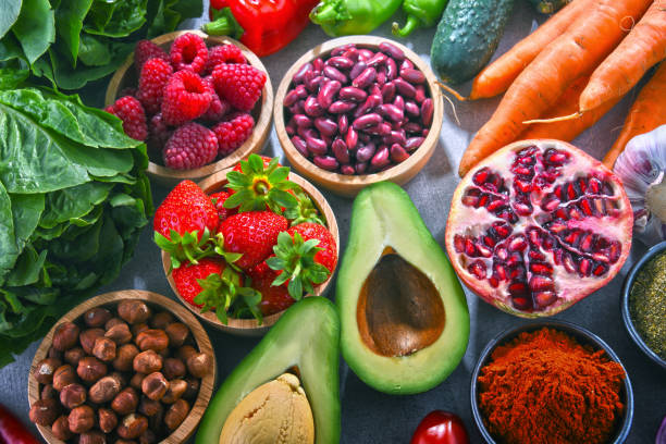 istock Composition with fresh vegetarian grocery products 1004998422