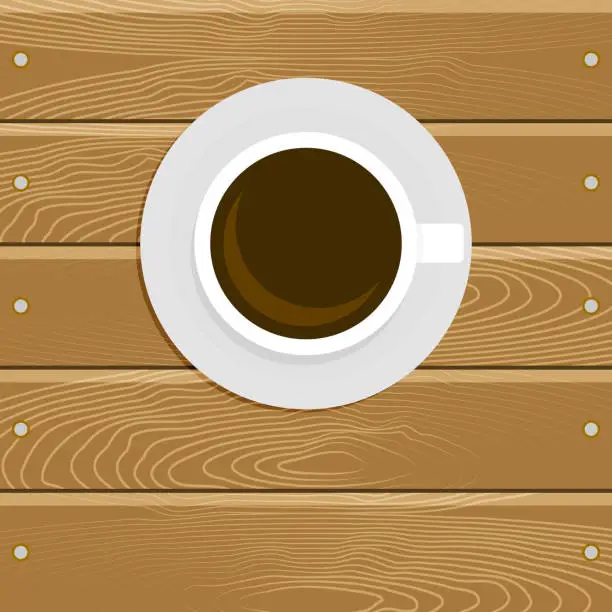Vector illustration of Cup of coffee on wooden tabel