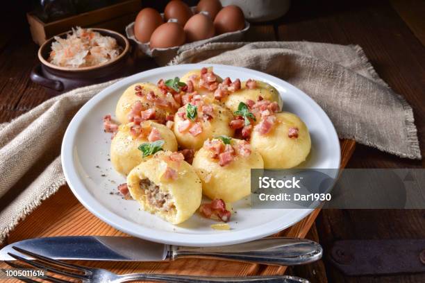 Pyzy Are A Type Of Polish Dumpling Stock Photo - Download Image Now - Austria, Austrian Culture, Bacon