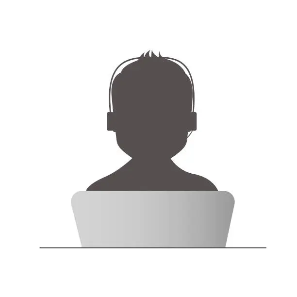 Vector illustration of Call center operator with headset, Support Services, Online Support Center, Flat Designed Vector Illustration