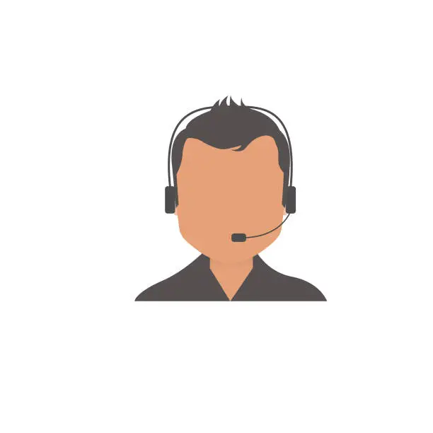 Vector illustration of Call center operator with headset, Support Services, Online Support Center, Flat Designed Vector Illustration