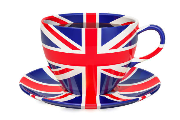 Cup of tea with a flag of Great Britain, 3D rendering