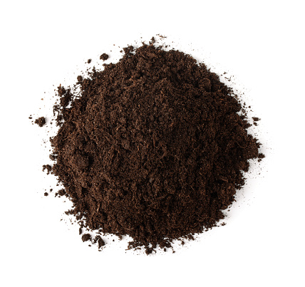 Pile of soil, top view isolated on white