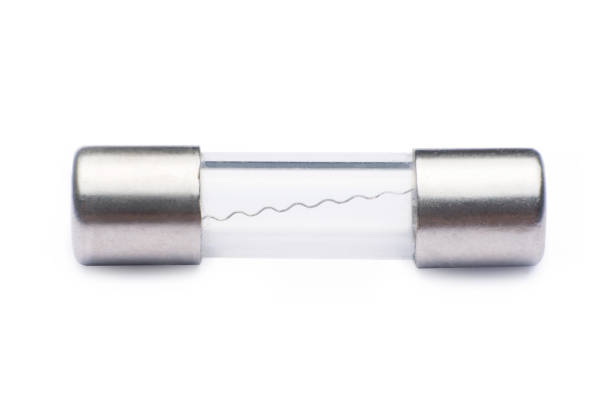 Electrical fuse in glass capsule shape close up. isolated on white background.