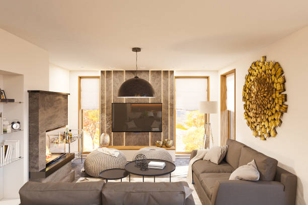 istock 3d render living room interior design in the Scandinavian minimalist style 1005053408