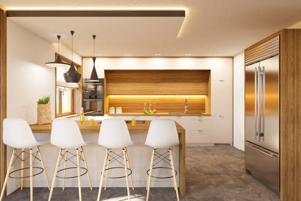 3d illustration kitchen interior design in white color