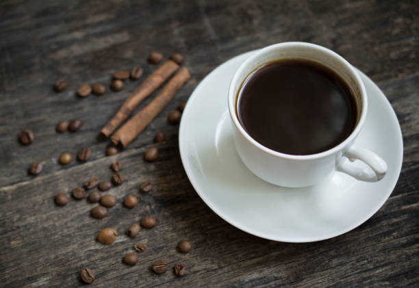 istock coffee cup background and coffee beans on wooden table with copyspace 1005057528