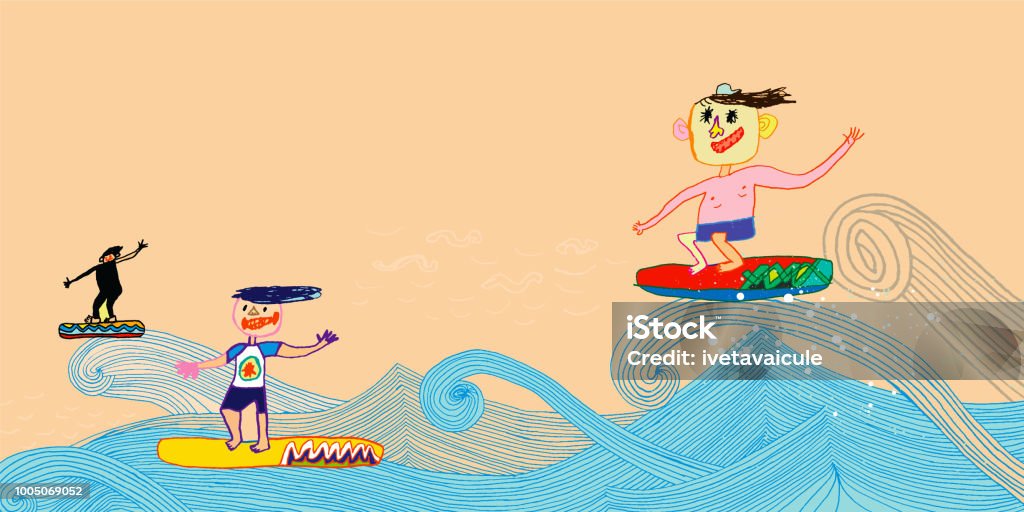 Beach fun and surfing Hand drawn people surfing Backgrounds stock vector