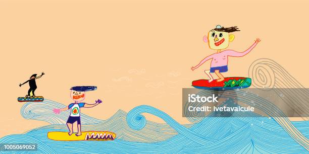 Beach Fun And Surfing Stock Illustration - Download Image Now - Backgrounds, Healthy Lifestyle, Sports Activity