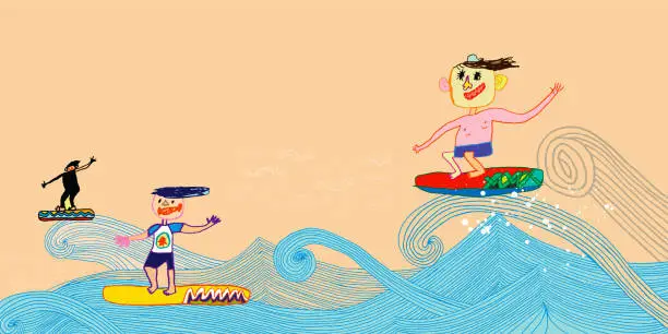 Vector illustration of Beach fun and surfing