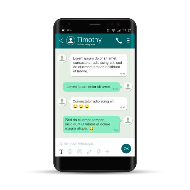 istock Smartphone with messenger on monitor. Chatting and messaging. Social network concept. Realistic vector isolated phone 1005083126