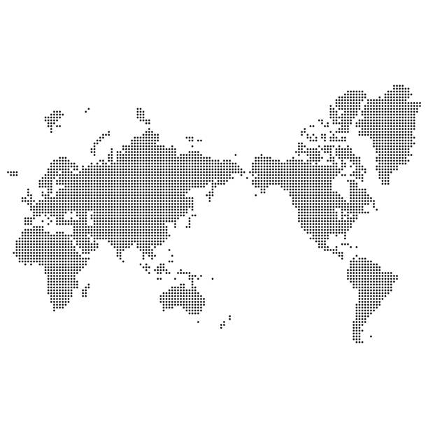 世界地図ピクセル アジア中心 - 日本　スペイン点のイラスト素材／クリップアート素材／マンガ素材／アイコン素材