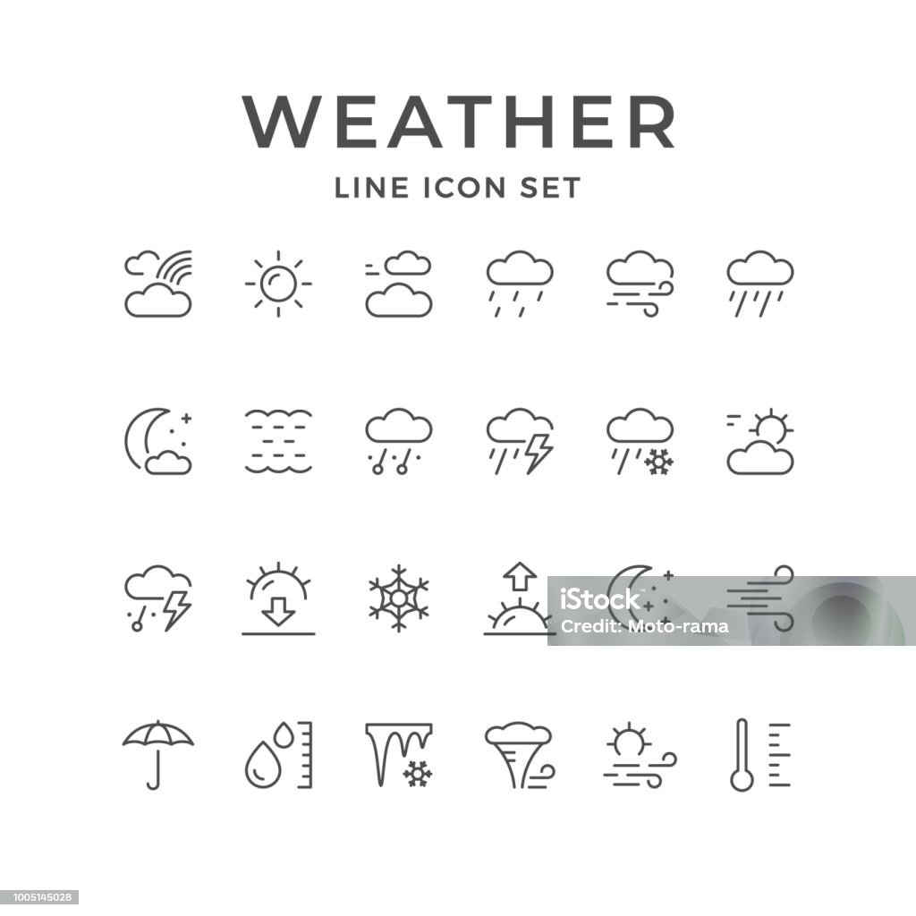 Set line icons of weather Set line icons of weather isolated on white. Vector illustration Hail stock vector