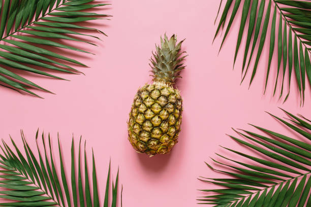 istock Ripe pineapple on pastel pink background 1005145328