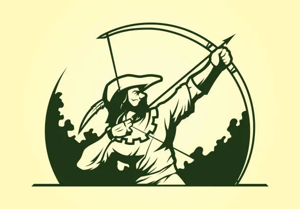 Vector illustration of Robin Hood Medieval Archer Mascot Icon