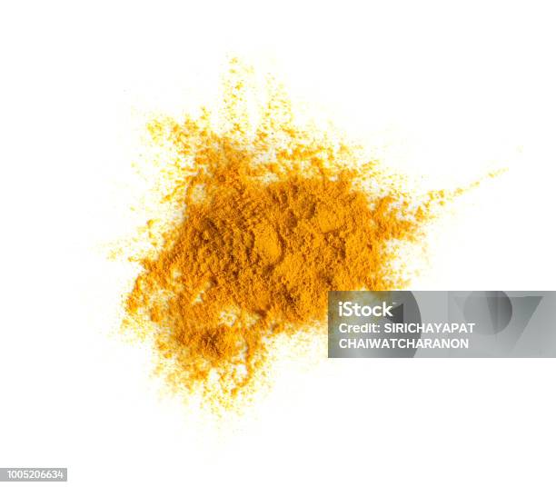 Turmeric Powder Pile Isolated On White Background Top View Stock Photo - Download Image Now