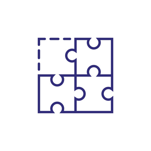 puzzle z ikoną zaginionej linii kawałka - solution jigsaw piece jigsaw puzzle problems stock illustrations