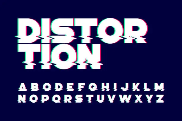 Vector illustration of Trendy style distorted glitch typeface