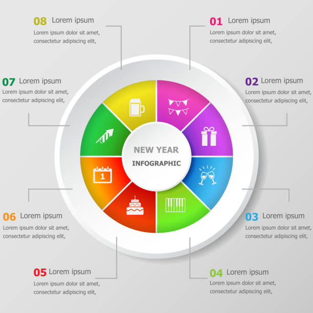 шаблон инфогра�фики с новогодними иконками - infographic part of symbol cocktail stock illustrations