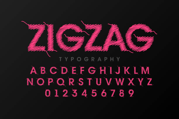 ilustrações de stock, clip art, desenhos animados e ícones de zigzag font stitched with thread - needlecraft product illustrations