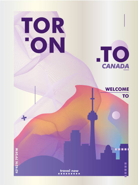 kanada toronto skyline gradient plakat. - toronto stock-grafiken, -clipart, -cartoons und -symbole