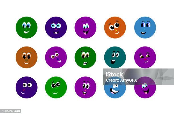 Cartoon Funny Emoticons Vector Illustration Stock Illustration - Download Image Now - Applying, Avatar, Blue