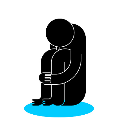 Whiner icon. Sad Man Crying pool of tears. Whiny sign. Moaner symbol. downer sigh-face Vector illustration