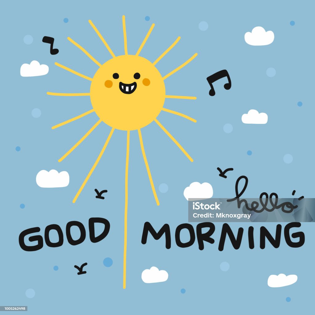 Hello Good Morning Happy Sun Smile Cartoon Doodle Vector ...