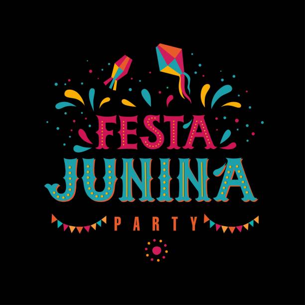 Festa junina party design Festa junina party design. Vector background with fireworks and garland. Vector illustration. For poster, card, web, invitation block party stock illustrations