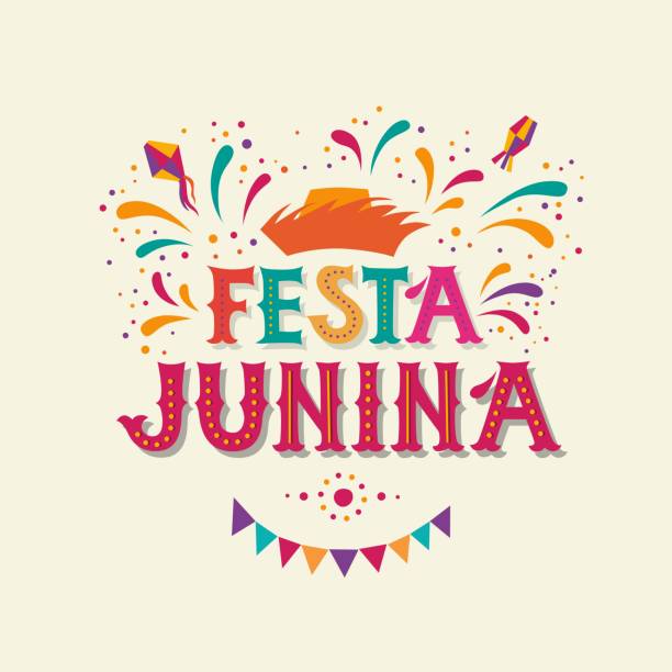 Festa junina party design Festa junina party design. Vector background with fireworks and garland. Vector illustration. For poster, card, web, invitation. festival stock illustrations