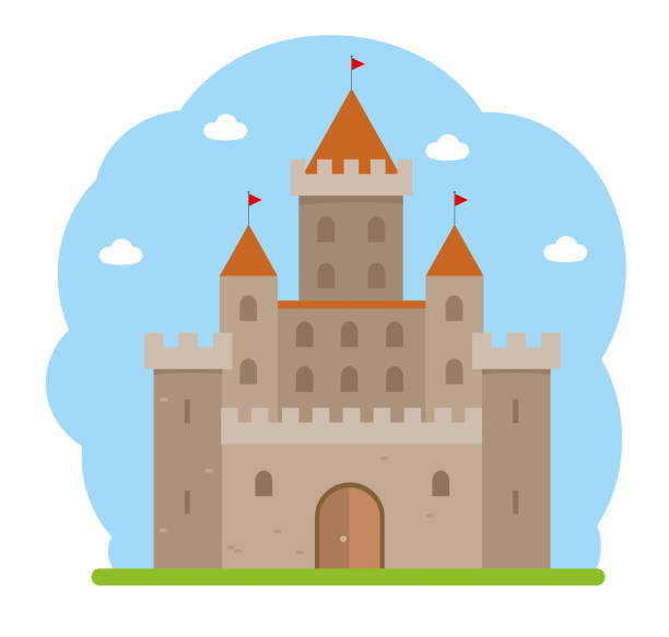 illustrazioni stock, clip art, cartoni animati e icone di tendenza di castello medievale dal design piatto - palace