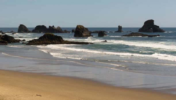 istock Waves Come in and Around Rock Formations and Buttes on the Pacific Ocean Coast 1005269838