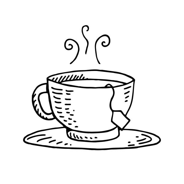 ilustrações de stock, clip art, desenhos animados e ícones de tea bag hand-drawn illustration - green tea tea tea cup cup