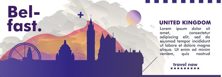 Modern UK United Kigdom Belfast skyline abstract gradient website banner art. Travel guide cover city vector illustration