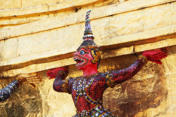 istock tradition demon statue which support golden chedi background 1005281878