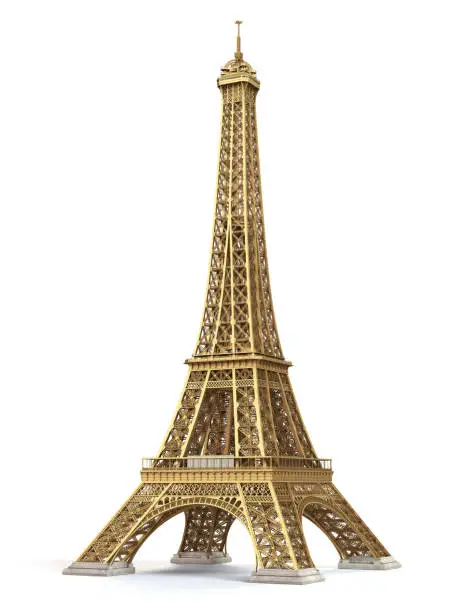 Photo of Eiffel Tower golden isolated on a white background.