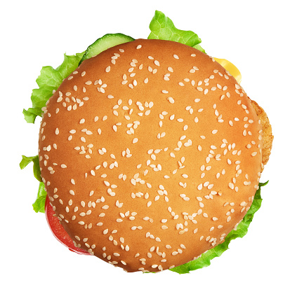 Big burger with clipping path. Isolated on white background. junk food