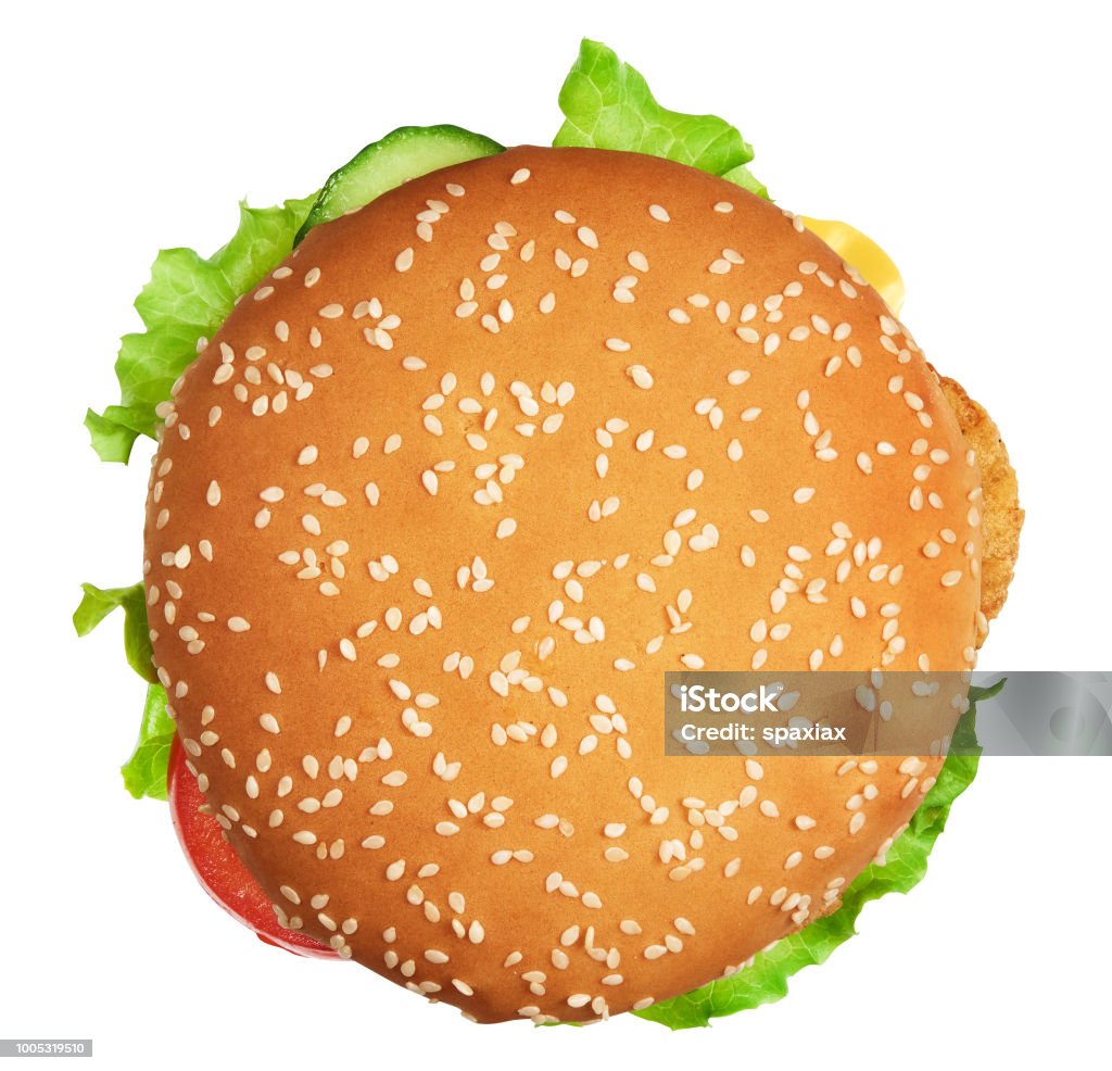 burger with clipping path. Isolated Big burger with clipping path. Isolated on white background. junk food Burger Stock Photo