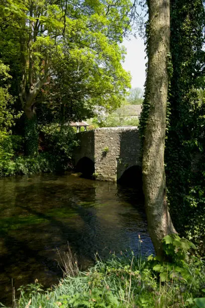 medieval stone packhorse bridge ashford in the water peak district national park derbyshire england uk